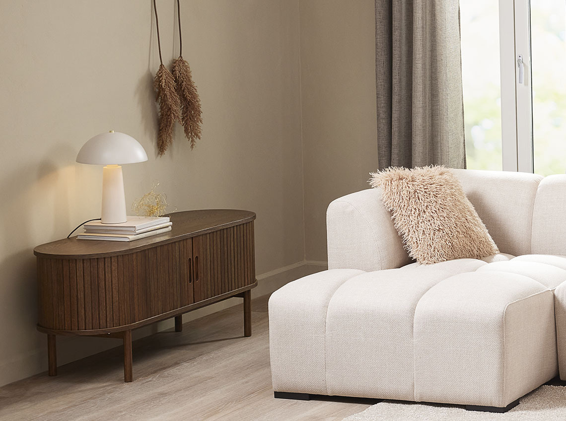 Dark coloured TV console table in living room