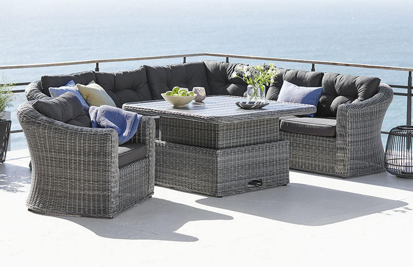 TAMBOHUSE lounge set Grey garden lounge set with corner sofa, chair and adjustable table